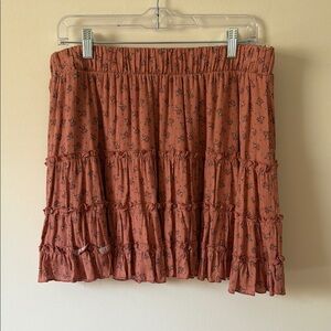 ARULA Rust Floral Tiered Midi Skirt